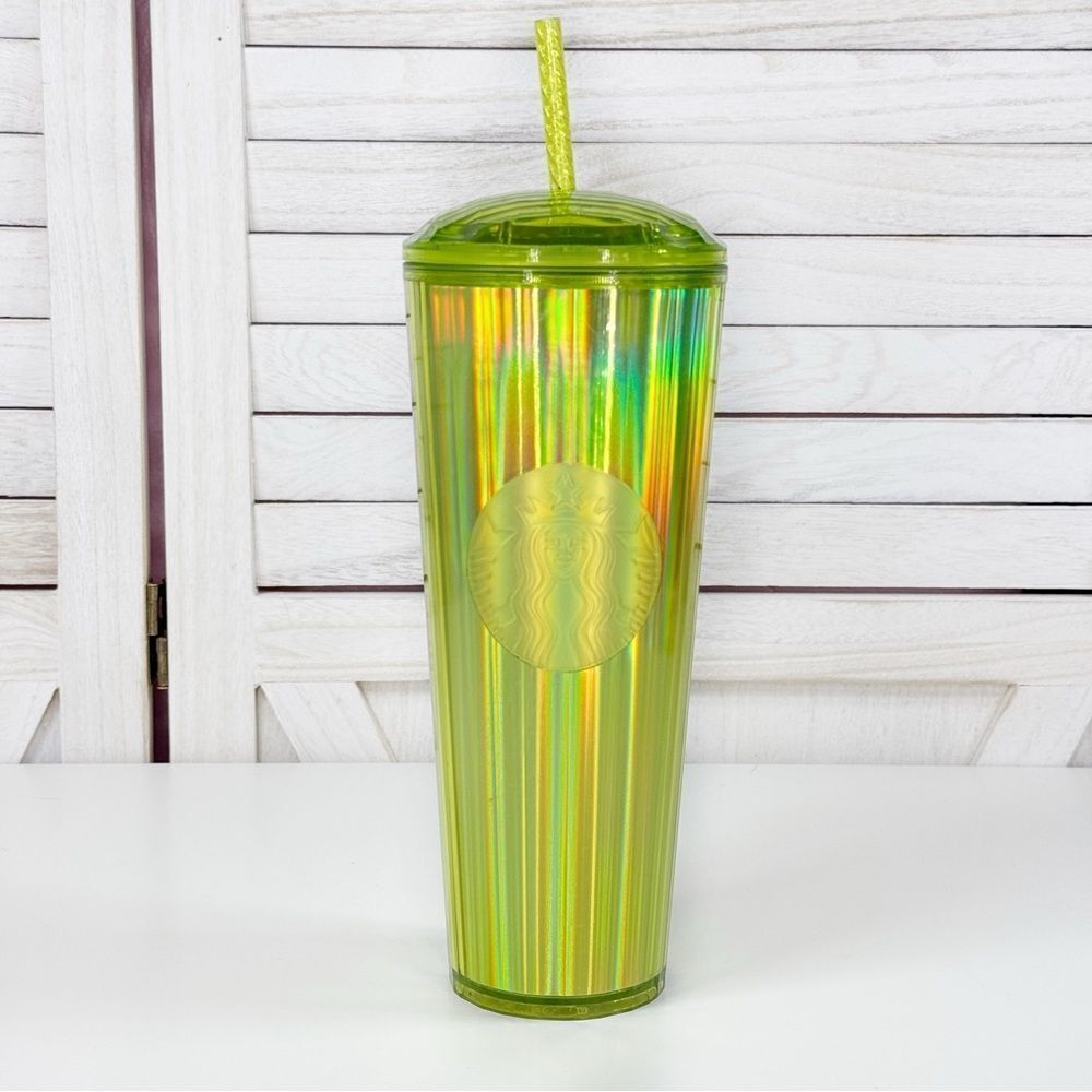 Starbucks Lime Kaleidoscope Iridescent Tumbler Cup With Straw Lid 24oz Venti